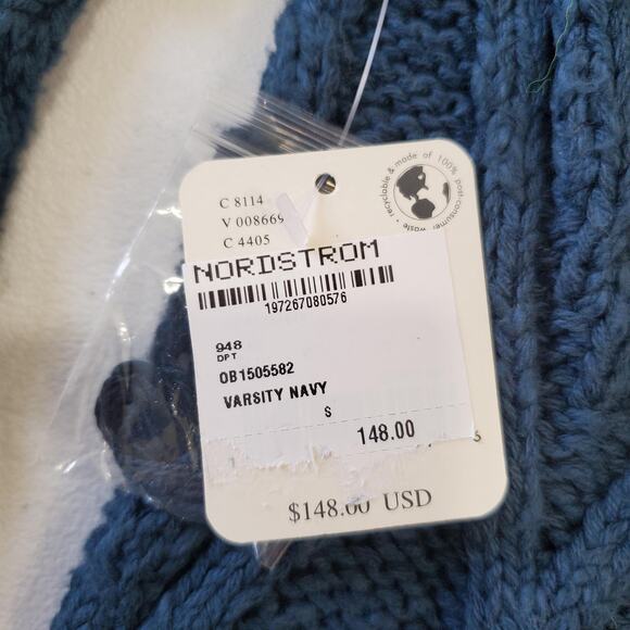 Free People Sweater Womens Small Varsity Navy Cable Knit Crewneck OB1505582 - Picture 3 of 10